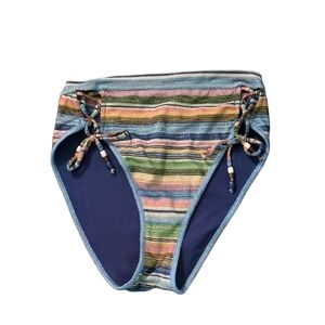 Becca Emily Lace Up Blue Multicolor Bikini Botton Size Medium